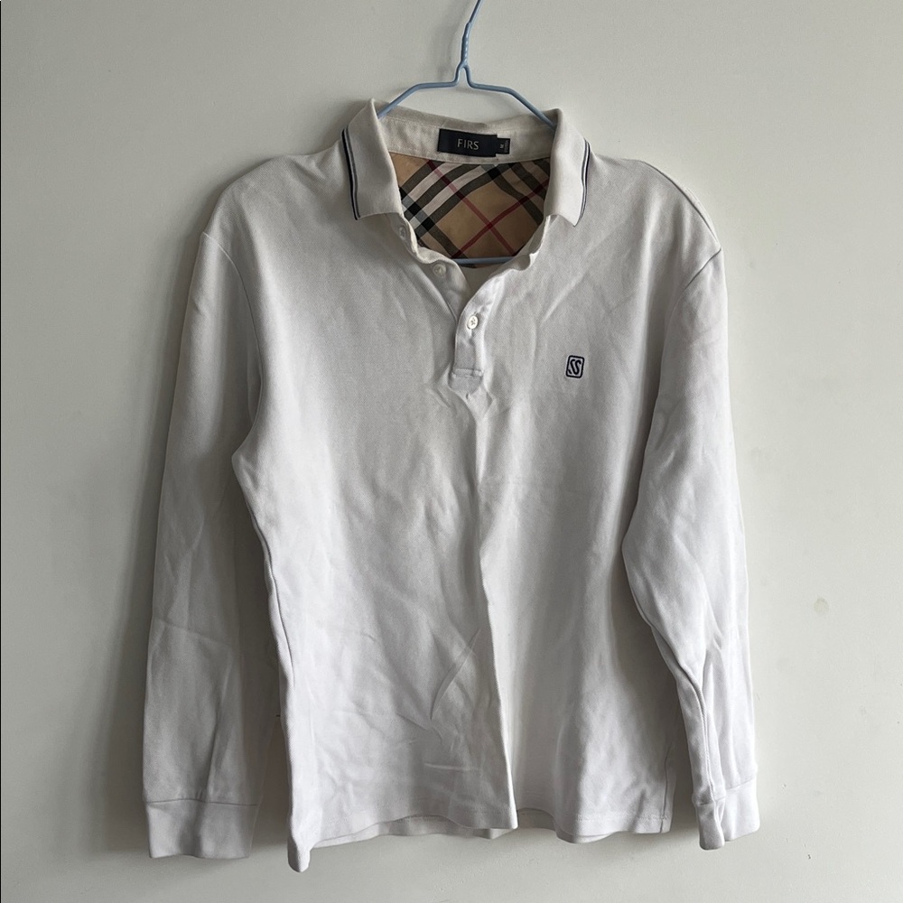 Men's White Long-Sleeve Polo Shirt